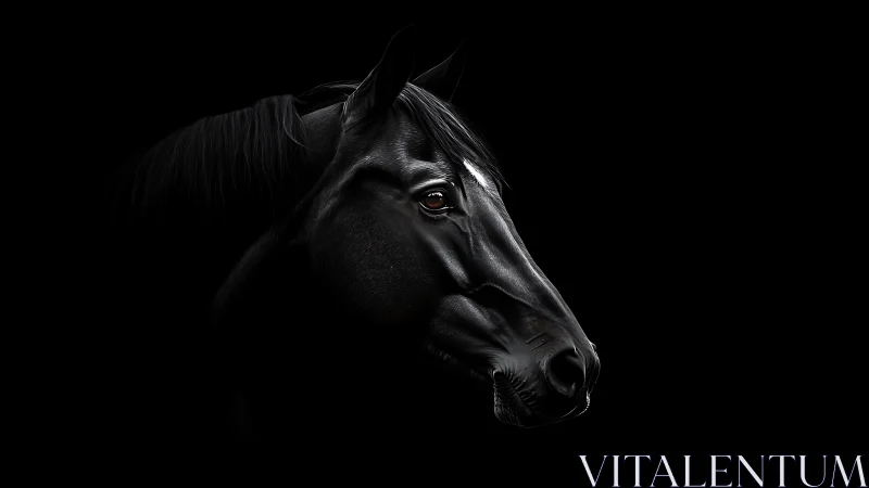 Midnight horse portrait glowing softly in rich darkness.