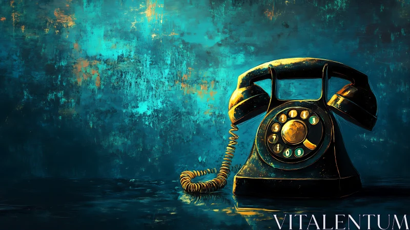 Vintage rotary phone glows against moody teal backdrop