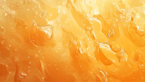 Close-up of translucent amber liquid with suspended bubbles.