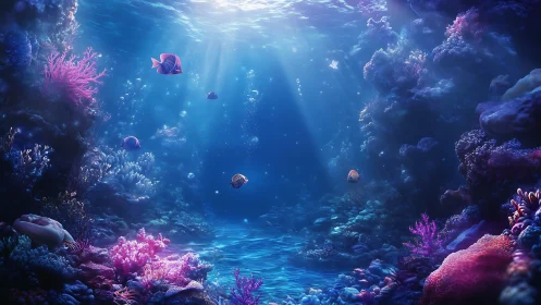 Dreamy coral reef sanctuary glowing with gentle ocean light.