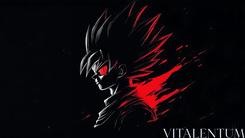 Stark red-eyed anime warrior in explosive silhouette profile.