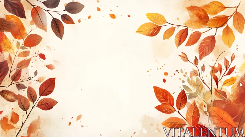 Watercolor autumn foliage border with negative space emphasis.