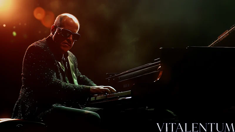 Golden stage lights embrace a soulful piano performance