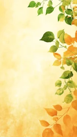 Golden foliage border with green leaves on soft textured background.