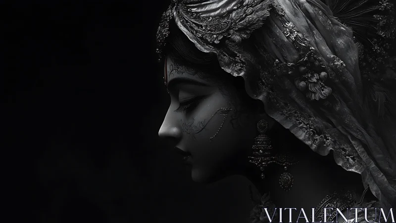 Quiet radiance glows in a regal bride’s shadowed profile