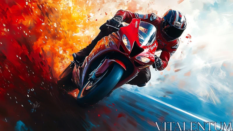 High-velocity superbike lean through bifurcated chromatic field.