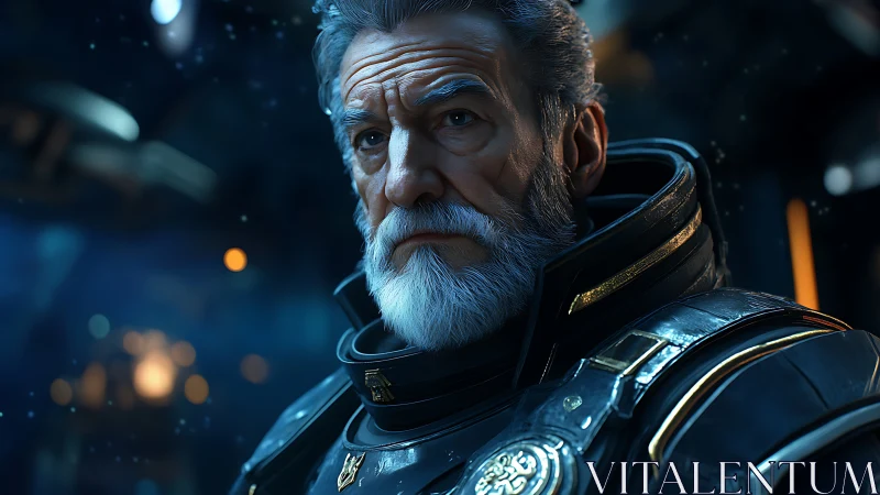 Starborn admiral gazes into the void with weathered resolve.
