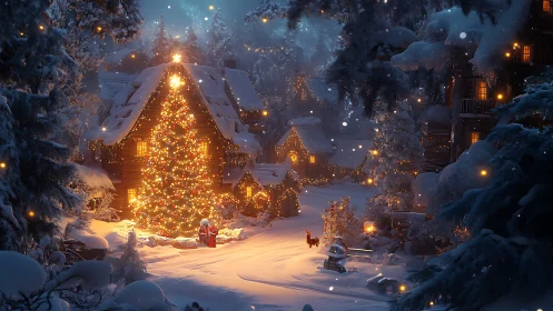 Winter cottage glows beneath a storybook Christmas starlight.