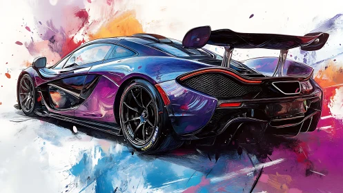 Rear three-quarter view shows stylized racing supercar