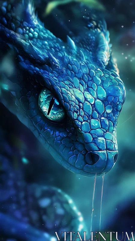 Gentle blue dragon in shimmering moonlit forest glow.