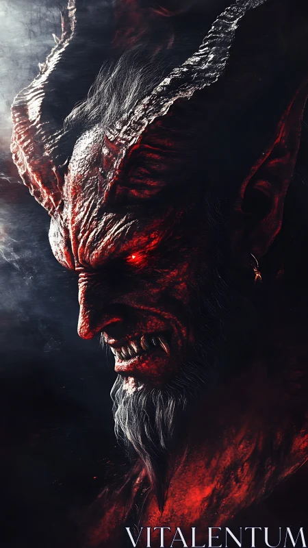 Demonic horned figure rendered in dramatic red side lighting