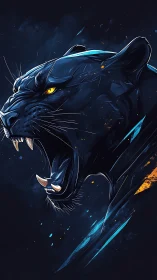 Neon Panther with Incandescent Eyes in Cosmic Void