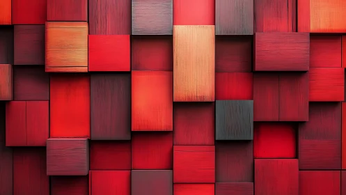 Red rectangular 3D blocks form a staggered geometric wall