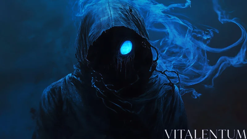 Hooded voidwraith with a burning blue eye in swirling smoke.