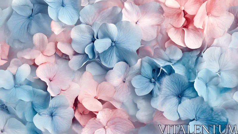 Soft Hydrangea Blossoms in Blue and Pink Tones