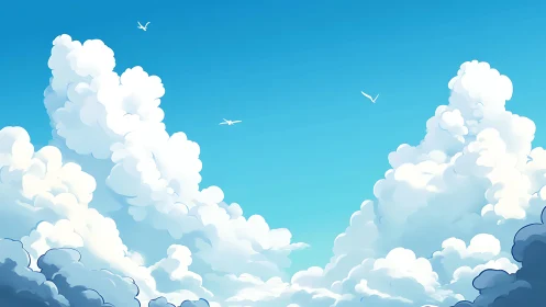 Digital illustration depicts cumulus cloud formations under sky