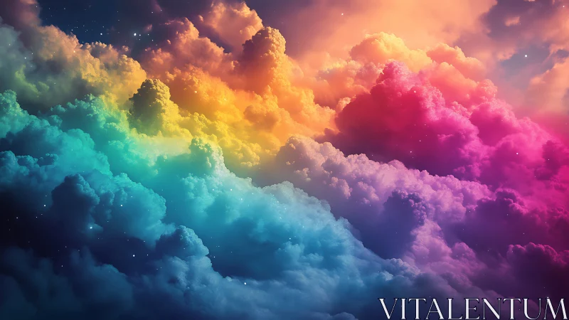 Iridescent nebula clouds form a vibrant, prismatic skyscape