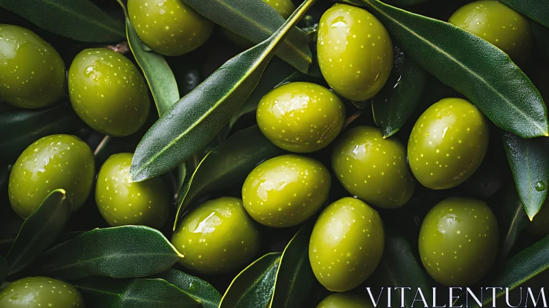 Macro close-up of fresh green olives with glossy surfaces