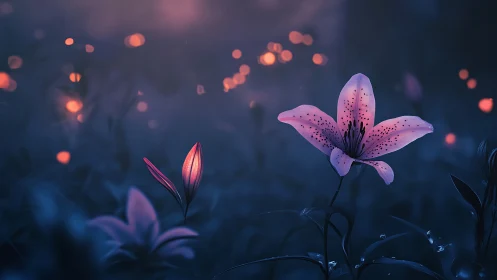 Bioluminescent Lily Flowers Rendered with Nocturnal Chromatic Luminescence