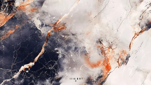 Marble-like abstract with dark, white, and orange veining.