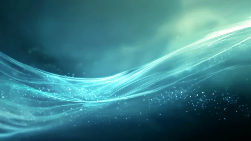 Luminous teal energy ribbons in abstract digital painting.