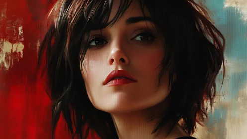 Striking digital portrait of a woman against bold colors.