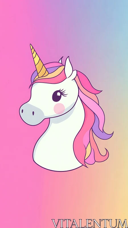 Candy-cloud unicorn portrait on dreamy pastel gradient sky.