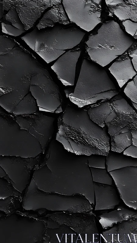 Cracked matte black surface with layered fractured texture.