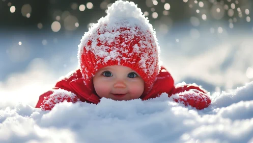 Snowy little explorer smiles warmly in a winter wonderland