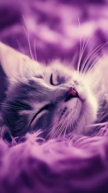 Purple Cat Resting with Ethereal Light Effects