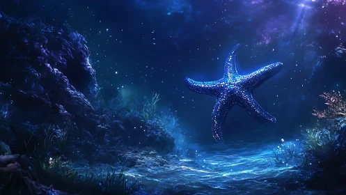 Celestial blue starfish drifting through a moonlit seafloor dream.