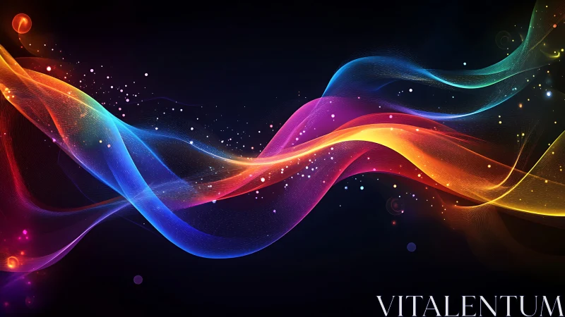 Digital painting spectrum ribbons with luminous particle streams.