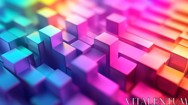 Vibrant 3D Abstract Cubes in Gradient Neon Colors, Digital Art.