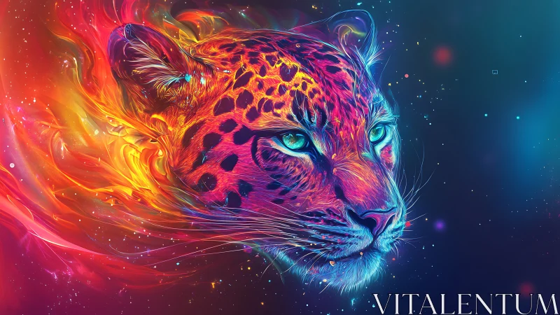 Neon Leopard Portrait with Chromatic Energy Effects.