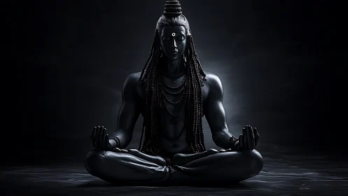 Midnight ascetic deity in meditative stillness and shadowed light.