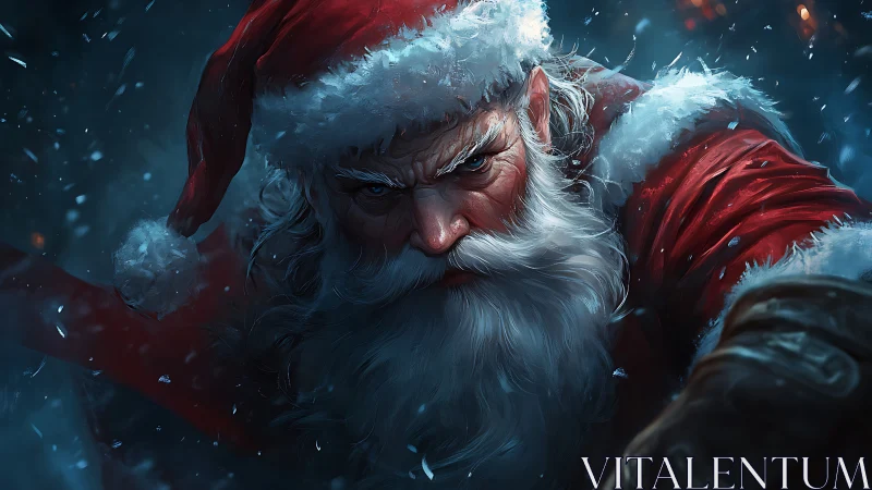 Warrior Santa portrait in dynamic, high-contrast digital painting