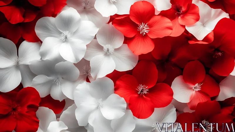 Red and White Flowers Massed in Luminous Floral Composition