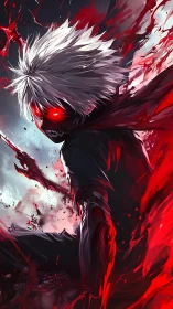 Crimson-eyed antihero swirling through storm and shadow.