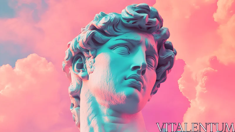 Classical marble bust rendered in cyan and magenta lighting