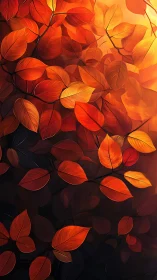 Autumn foliage abstraction with glowing orange leaf canopy.