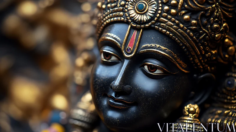 Gleaming divine face in blue and gold devotional detail.