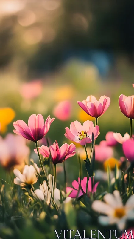 Vibrant Pink Tulips in Soft Garden Blur