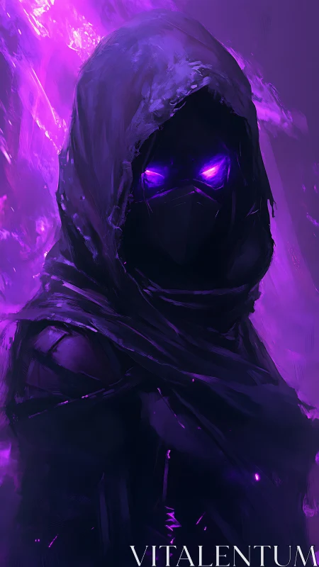 Hooded shadow caster wrapped in electric violet mystery.