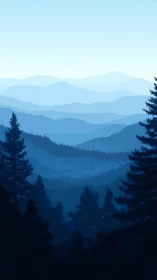 Layered blue mountain forest with atmospheric depth study.