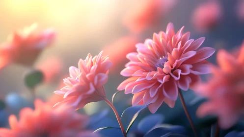 Pink Dahlia Flowers at Depth of Field Focus Point