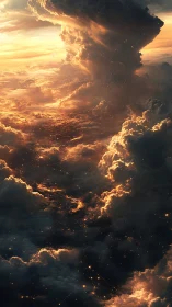 Storm-split sky over glowing cloud ocean at dusk.