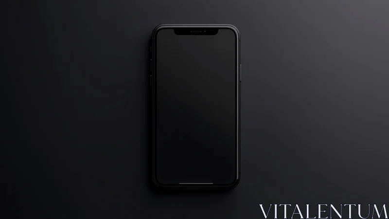Smartphone mockup against dark minimal background. Sleek device with notch.