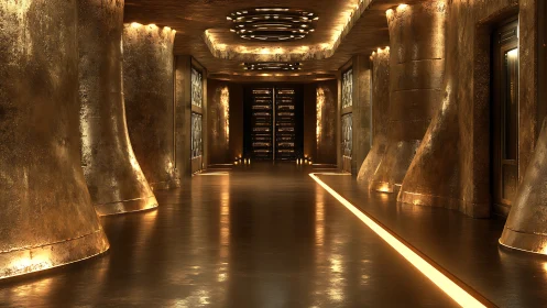 Golden Corridor: Luxury Modern Space with Warm Elegance.