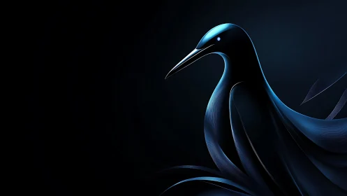 Midnight blue bird woven from ribbons of quiet light.