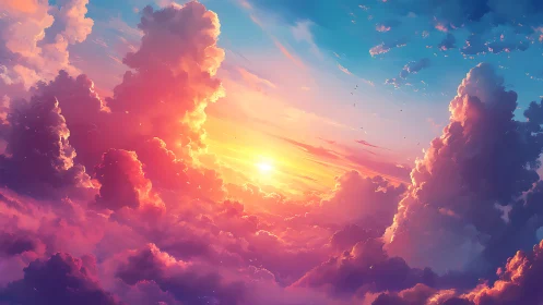 Sunset forges candy-colored cathedrals from wandering clouds